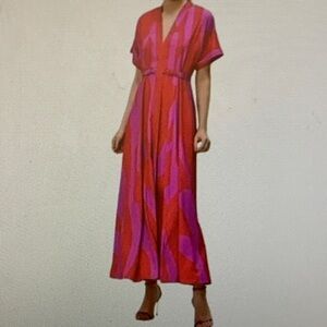 eShakti Vibrant Red and Purple Maxi Dress